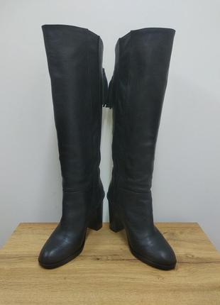 Zara черные кожаные высокие сапоги ботфорды ботинки ботильоны с кисточками на высоком каблуке размер 39.5 40 на стопу 25.5 см4 фото