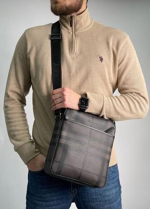 Барсетка burberry large messenger bag men crossbody shoulder bag brown коричневая сумка через плечо