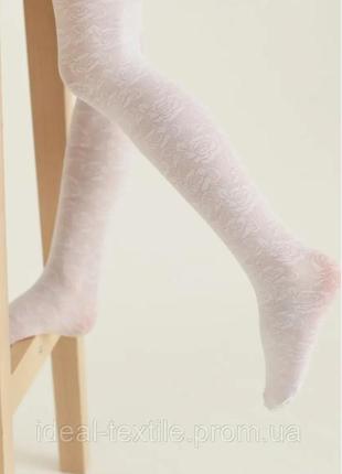 Дитячі ошатні колготки жаккард з визерунком білий 104