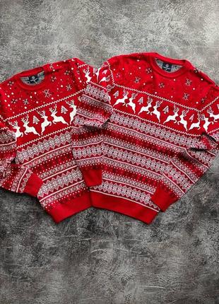 Семейные новогодние свитера с оленями мужской женский детский свитер красный фемели лук для фотосессии хит сезона теплый мягкий шерстяной приятный2 фото