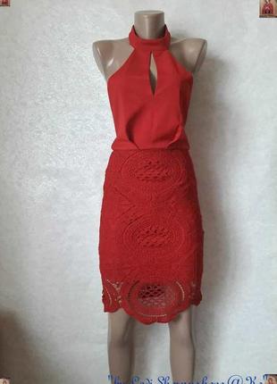 Новое нарядное платье миди с чокером и кружевным низом в сочном красном, размер хс-с1 фото