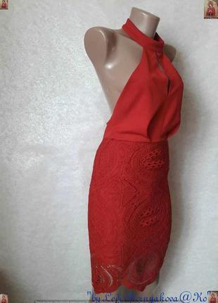 Новое нарядное платье миди с чокером и кружевным низом в сочном красном, размер хс-с3 фото
