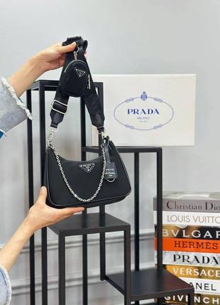 Сумка нейлоновая женская черная 2в1 prada  клатч прада сумочка кросс-боди1 фото