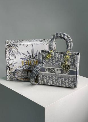 Женская сумка christian dior medium lady d-lite bag grey