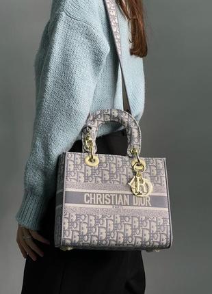 Жіноча сумка christian dior medium lady d-lite bag grey4 фото
