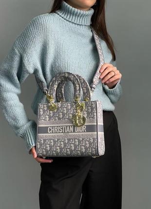 Жіноча сумка christian dior medium lady d-lite bag grey3 фото