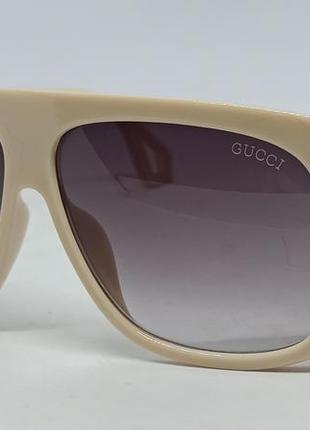 Очки в стиле gucci женские солнцезащитные светлый беж с боковыми защитными линзами