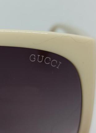 Очки в стиле gucci женские солнцезащитные светлый беж с боковыми защитными линзами10 фото