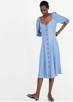Zara джинсовое платье с рукавами-буфами,мр.