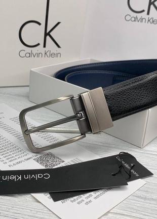 Мужской ремень calvin klein черный / синий на подарок2 фото