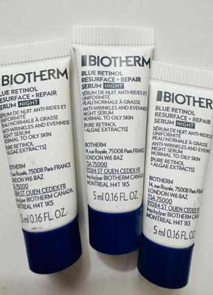 Ночная сыворотка против морщин biotherm blue retinol anti-wrinkles and evenness night serum 5 мл1 фото