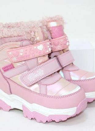 Розовые зимние сапожки на липучках на меху, теплые зимние сапоги, ботинки для девочек