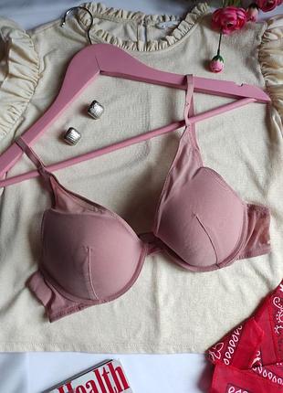 Розовый женский бюстгальтер из пуш ап лифчик сетчатый