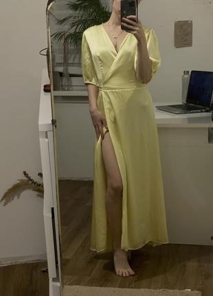 Желтое платье от zara на запах2 фото