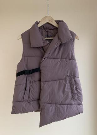 Асимметричная дутая оверсайз жилетка zara puffer gillet vest h&m uniqlo cos arket norse projects wood wood xxs xs s1 фото