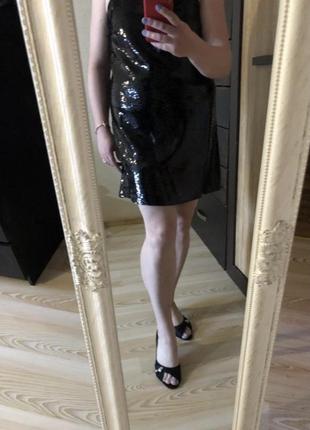 Новое чёрное короткое платье в пайетки 50-52 р h&m8 фото