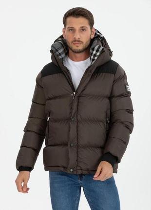 До -25° куртка пуховик в стилі burberry з капюшоном дута чорна мокко синя