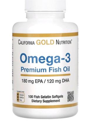 Омега-3, риб’ячий жир преміальної якості, 180 м якг епк / 120 мг дгк, 100 капсул із риб’ячого желатину