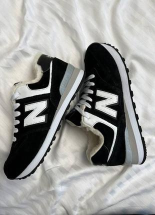 Кроссовки nb 574 black/white fur3 фото