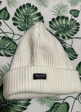 Біла шапка дитяча утеплена флісом