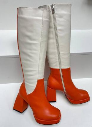 Екслюзивні чоботи з італійської шкіри жіночі на підборах2 фото