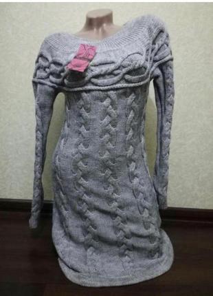Вязаное платье, узор "косички", теплое платье