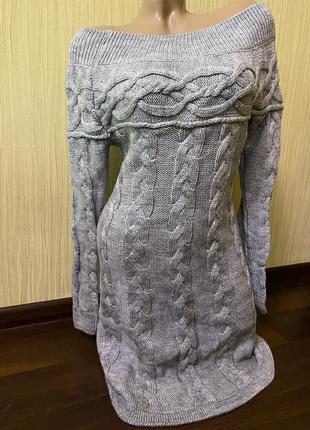 Вязаное платье, узор "косички", теплое платье