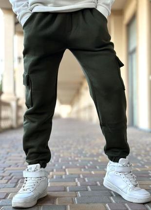 Зимние брюки-карго спортивные в цвете хаки от toni drop