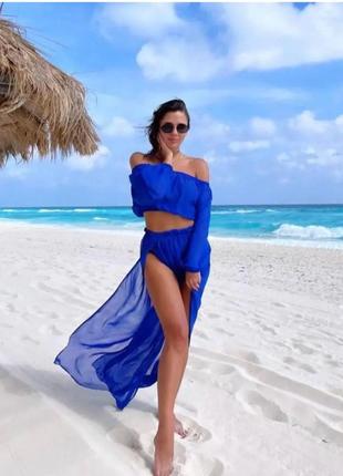 Пляжний шифоновий жіночий костюм синій