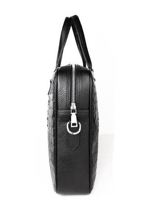 Мужской кожаный деловой портфель для документов черный рептилия | мужская сумка из натуральной кожи7 фото