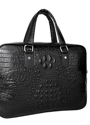 Мужской кожаный деловой портфель для документов черный рептилия | мужская сумка из натуральной кожи3 фото