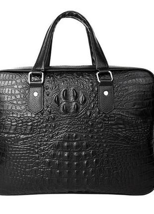 Мужской кожаный деловой портфель для документов черный рептилия | мужская сумка из натуральной кожи4 фото