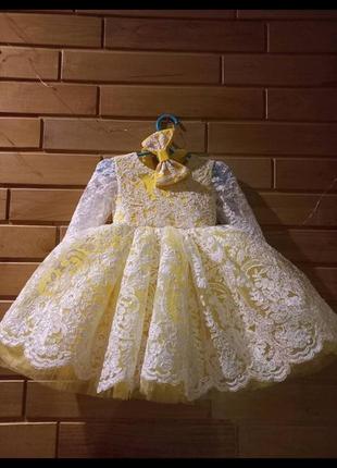 Сукня  жовта з гіпюром від 1 рочка на день народження свято подарунок