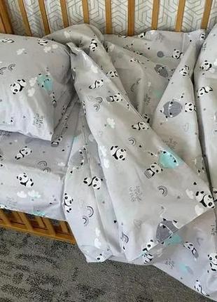 Детское постельное белье в кроватку комплект - панда 140х110 бязь gold а21662 фото