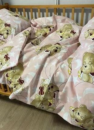 Детское постельное белье в кроватку комплект - спящие мишки салатовый 140х110 бязь gold а2174