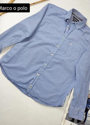 Рубашка мужская синяя в клетку прямого кроя хлопок от бренда marco o polo soft peached regular fit l