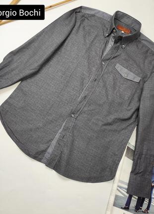 Рубашка мужская серого цвета в клетку от бренда giorgio bochi italy m l