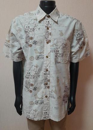 Неперевершена сорочка бежевого кольору з принтом eddie bauer made in madagascar
