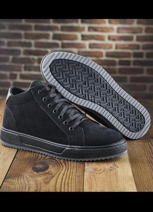 Зимние мужские кожаные ботинки на шнуровке6 фото