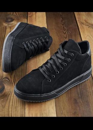 Зимние мужские кожаные ботинки на шнуровке4 фото