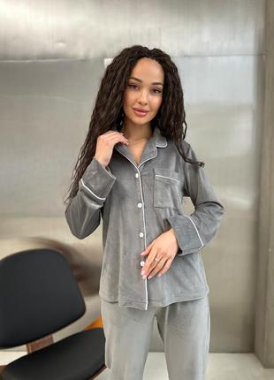 Плюшева піжама сорочка та штани. тепла піжама. плюшева сорочка та штани