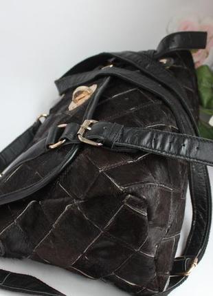 Ефектна незвичайна шкіряна сумка портфель формат а 4, натуральна шкіра, хутро поні,3 фото