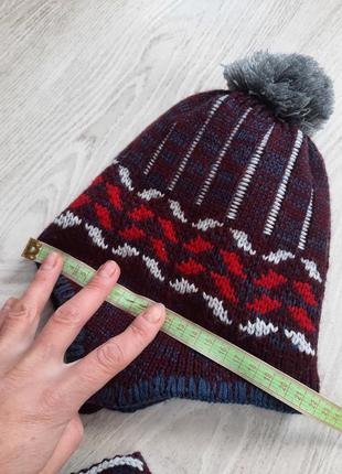 Набор комплект теплая  шапка на завязках шарф перчатки4 фото
