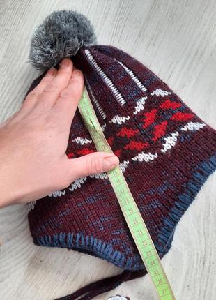Набор комплект теплая  шапка на завязках шарф перчатки5 фото
