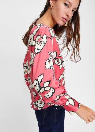 Zara розовая блузка с цветами xs3 фото