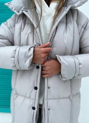 Пуховик до -25° стеганый макси длинный зима со съемным капюшоном7 фото