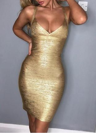 Золотое бандажное платье s