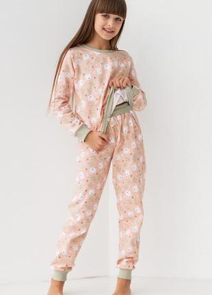 Хлопковая байковая пижама для девочек 3-9 лет с мишками nicoletta туреченица