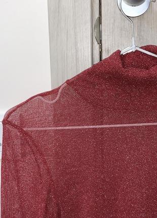 Водолазка xs/m сітка червоний блискучий гольф сіточка сіткою в сітку з високим коміром новорічний топ блуза2 фото