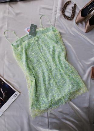 Брендова сукня паєтки на бретелях м'ятного відтінку від h&m7 фото